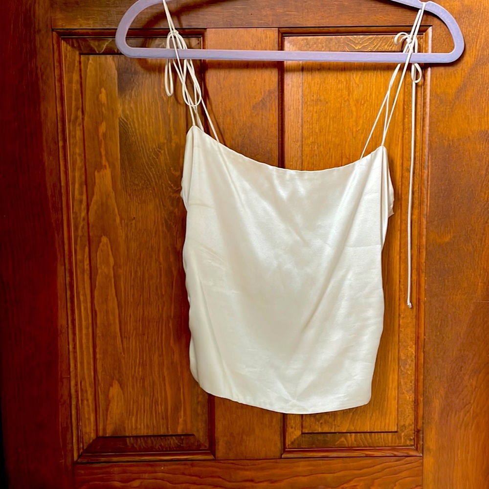 Reformation lucrezia silk top. Almond color.  Reposting. Too big for me.